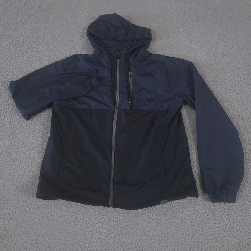Eddie Bauer Jacket Mens Medium Navy Blue Black Colorblock Hooded Windbreaker Zip